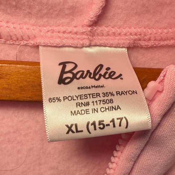 Mattel Juniors Barbie Pink Girls Zip Hoodie Metallic Print XL 15-17 - Picture 6 of 11